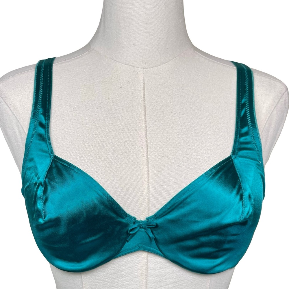 Vintage Maidenform Bra Satin Seduction Womens 34B Teal Blue Green Underwire 7819